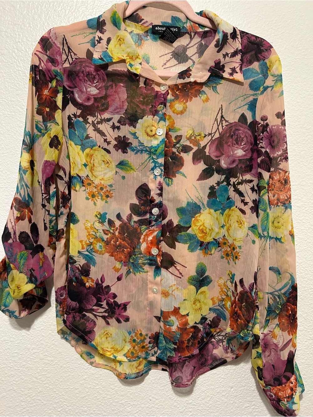 About A Girl Floral Button-Up Blouse in Blush Multi